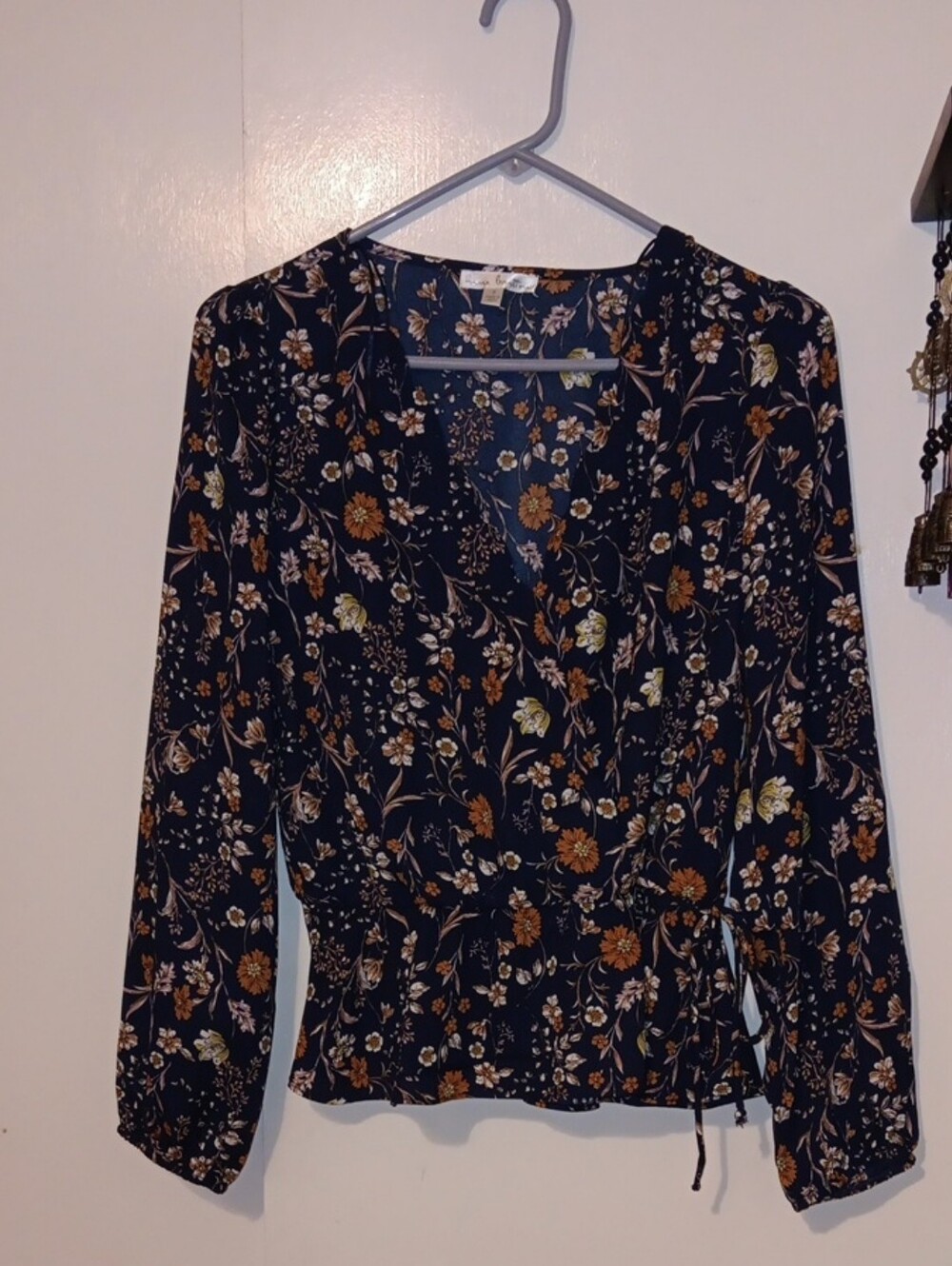 nine britton Navy Floral Wrap Top with Mustard & Cream Blooms
